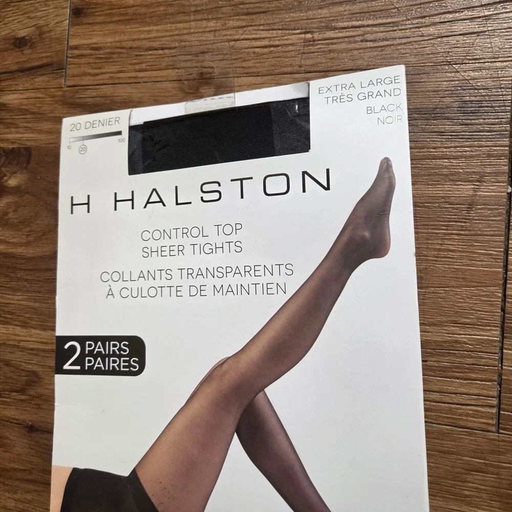 H Halston Control Top Sheer Tights XL 2 Pairs Black 20 Denier HHTIL0007 Open Box